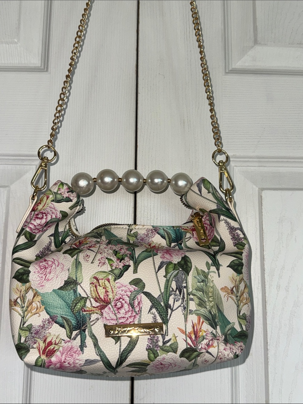Betsey Johnson Floral Pearl-Handle Crossbody in Pink, Green & White - Picture 11 of 11